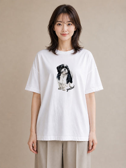 プリントTシャツ レディース 狆 犬 いぬ イラスト 水彩風 おしゃれギフト 社会人 白T