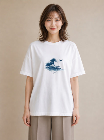 半袖Tシャツ レディース 海 星空 宇宙 イラスト 春服 ミセス 白T