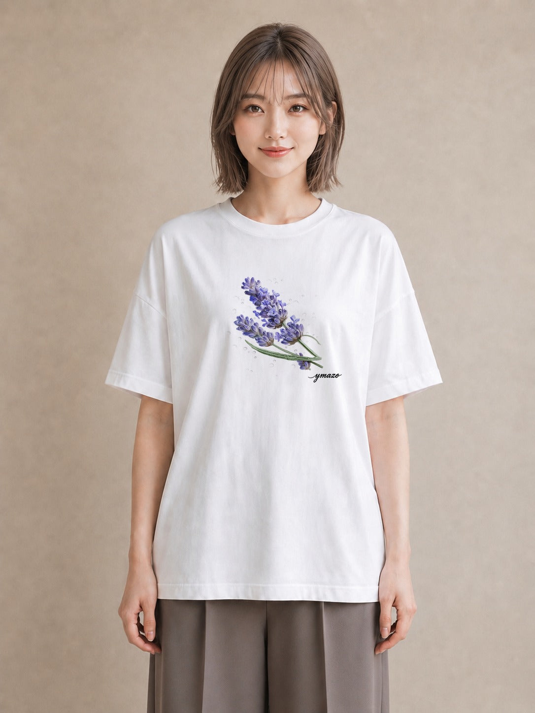プリントTシャツ レディース ラベンダー 花 花柄 イラスト ペアコーデ 秋コーデ 白T