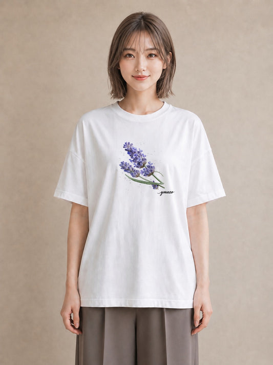 プリントTシャツ レディース ラベンダー 花 花柄 イラスト ペアコーデ 秋コーデ 白T