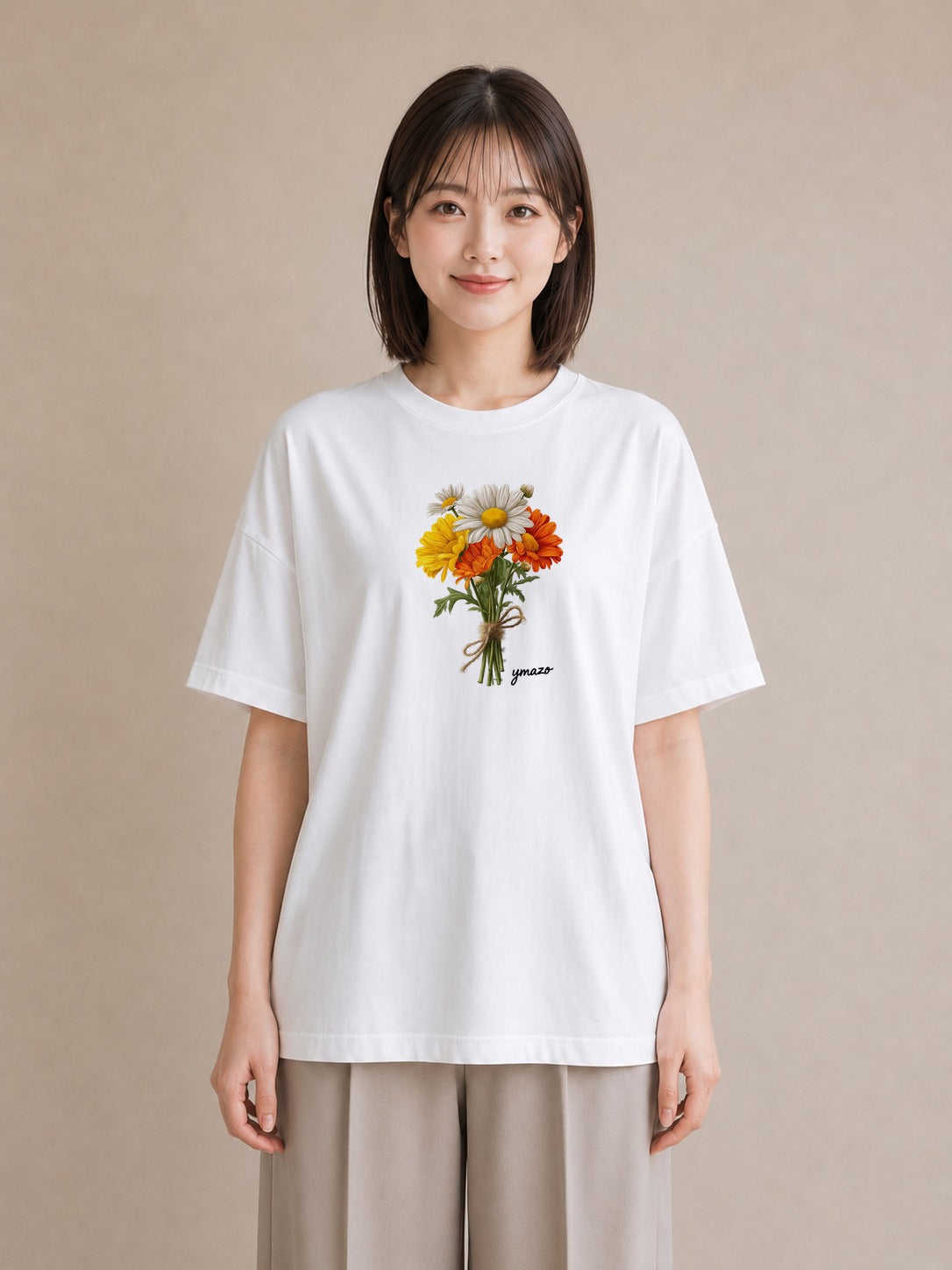 デザインTシャツ レディース マーガレット 花 花柄 イラスト 上品 社会人 女性 白T
