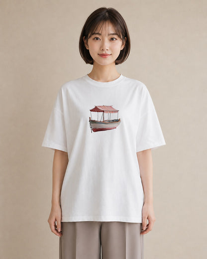 デザインTシャツ レディース 紙の船 水辺 ナチュラル アンティーク イラスト カフェコーデ 親子 20代 白T