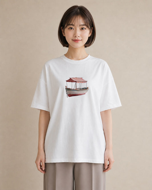 デザインTシャツ レディース 紙の船 水辺 ナチュラル アンティーク イラスト カフェコーデ 親子 20代 白T