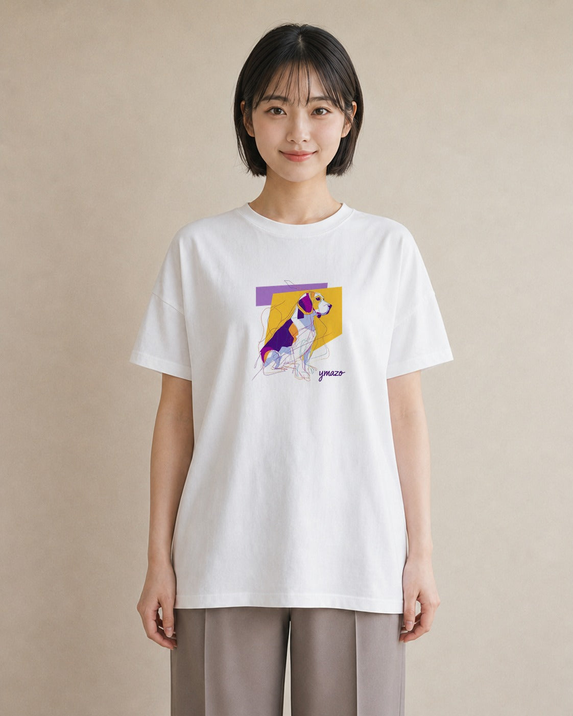 Tシャツ レディース ビーグル 犬 いぬ イラスト ガーリー お出かけ 普段着 白T