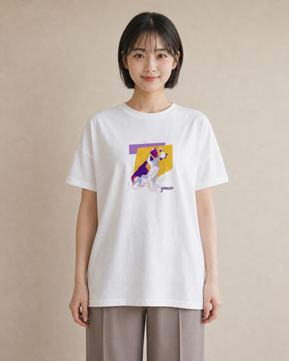 Tシャツ レディース ビーグル 犬 いぬ イラスト ガーリー お出かけ 普段着 白T