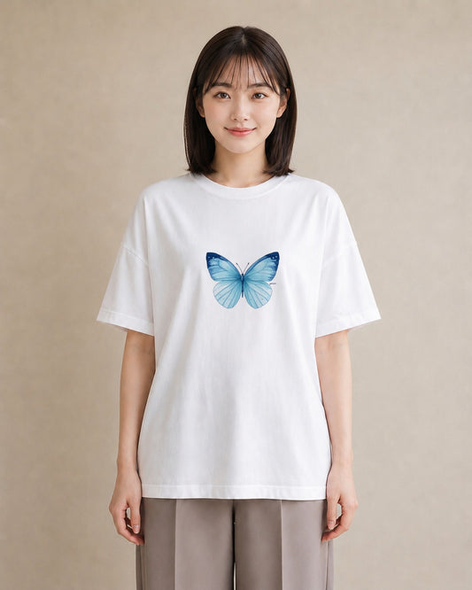 デザインTシャツ レディース ちょうちょ 蝶 バタフライ 昆虫 虫 イラスト ポップ 友達ギフト 部屋着 白T