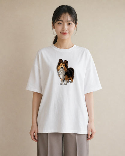 Tシャツ レディース シェットランドシープドッグ 犬 いぬ イラスト 可愛い 公園 ママ 白T