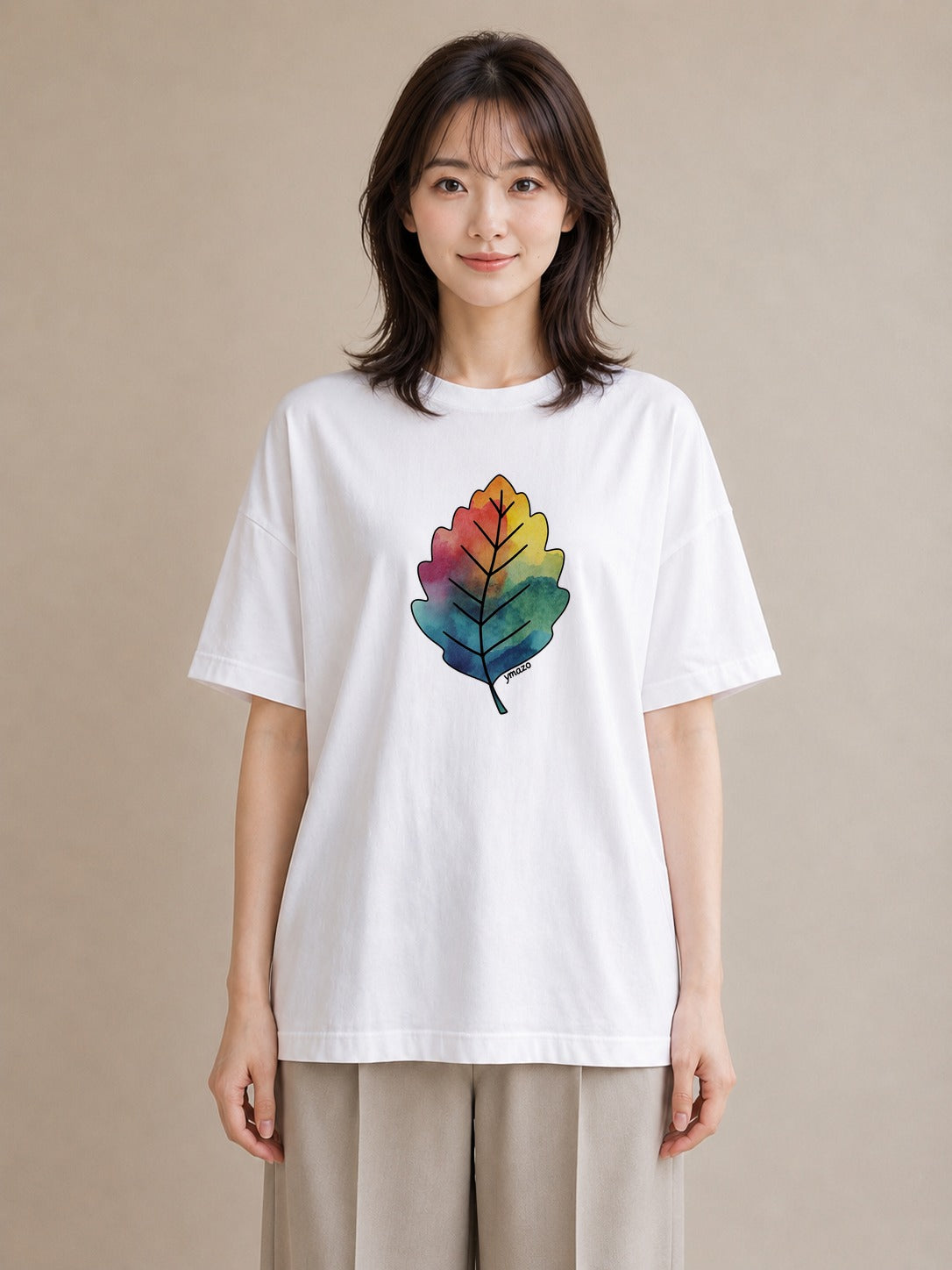 グラフィックTシャツ レディース 落ち葉 植物 ボタニカル イラスト 上品 誕生日プレゼント 綿100 白T