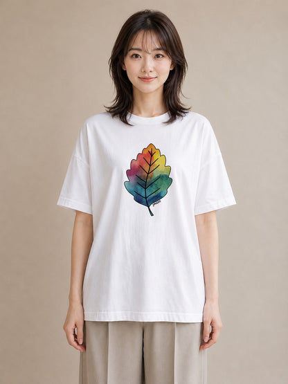 グラフィックTシャツ レディース 落ち葉 植物 ボタニカル イラスト 上品 誕生日プレゼント 綿100 白T