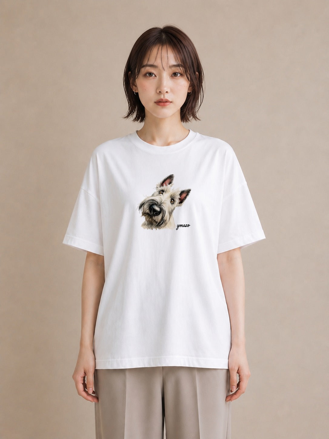 デザインTシャツ レディース ミニチュアシュナウザー 犬 いぬ イラスト 淡色 通勤 在宅 白T