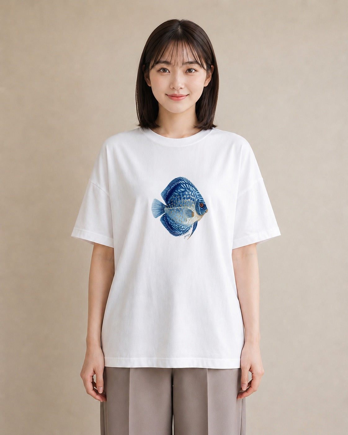 デザインTシャツ レディース 熱帯魚 海の生き物 海 イラスト 春服 ミセス 白T