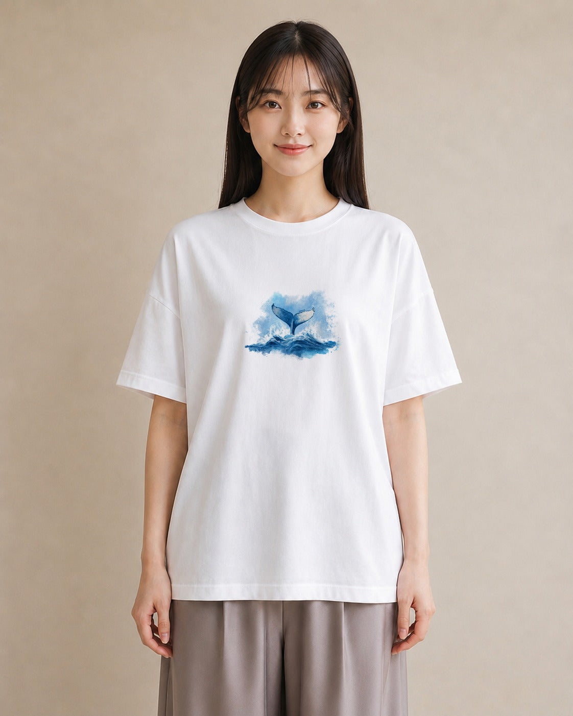 グラフィックTシャツ レディース クジラ 海の生き物 海 イラスト レトロ 母娘コーデ 自分用 白T