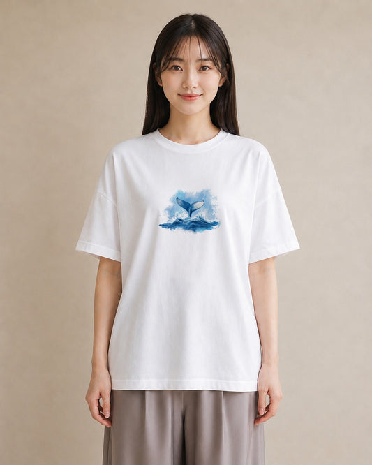 グラフィックTシャツ レディース クジラ 海の生き物 海 イラスト レトロ 母娘コーデ 自分用 白T