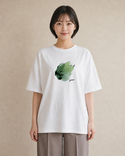 デザインTシャツ レディース 芝生 植物 ボタニカル イラスト ユニーク カフェ服 クリスマス 白T