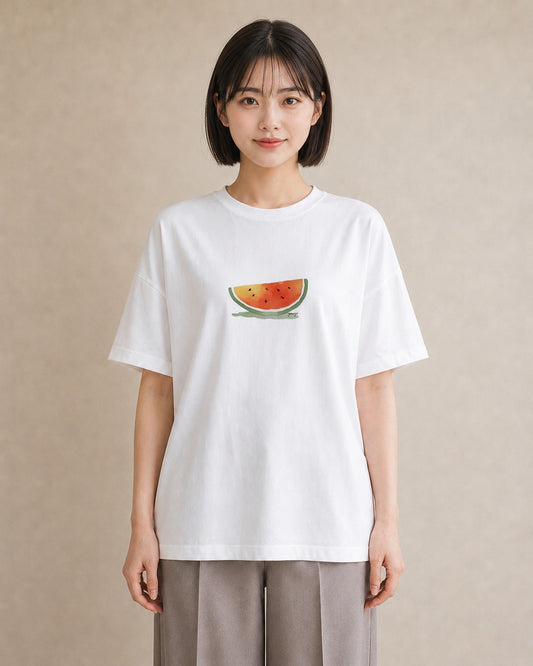 Tシャツ レディース すいか 食べ物 フード イラスト カジュアル 旅行 母娘コーデ 白T
