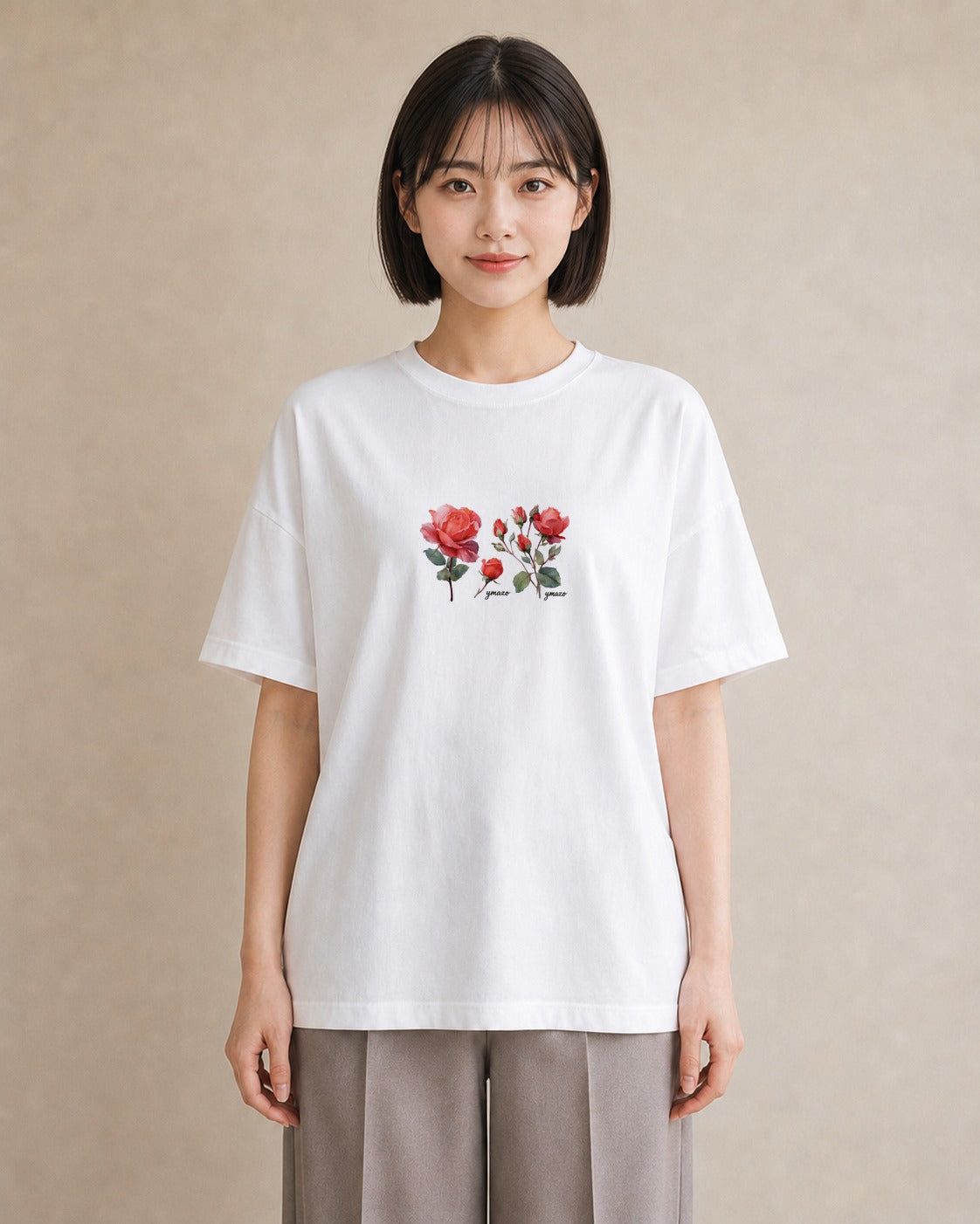 グラフィックTシャツ レディース バラ 薔薇 ローズ 花 花柄 イラスト 休日コーデ 春コーデ 姉妹 白T