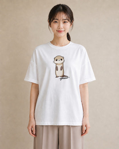 プリントTシャツ レディース カワウソ 動物 アニマル イラスト 手描き風 自分用 ルームウェア 白T
