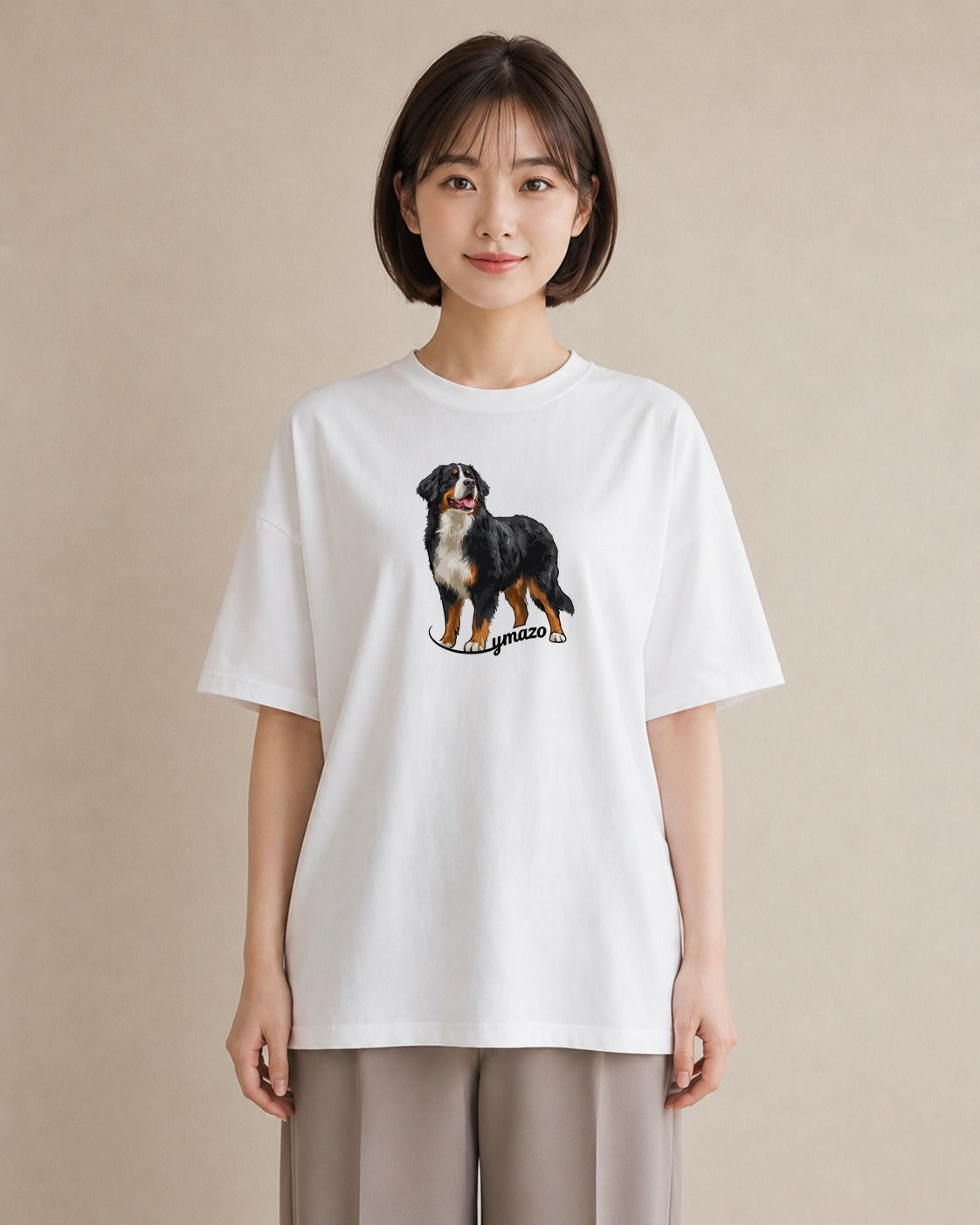 プリントTシャツ レディース バーニーズマウンテンドッグ 犬 いぬ イラスト こなれ感 お揃い 親子 白T