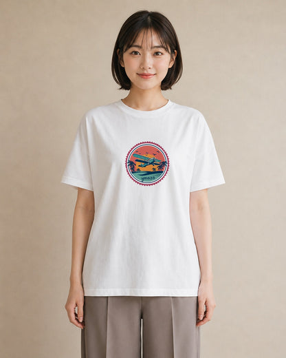 デザインTシャツ レディース 旅 トラベル スタンプ イラスト きれいめ クリスマス 旅行 白T