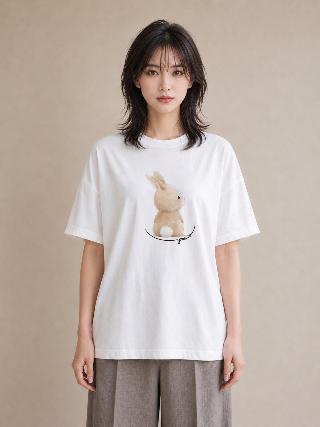 プリントTシャツ レディース うさちゃん ペット 動物 イラスト 韓国風 友達ギフト 部屋着 白T
