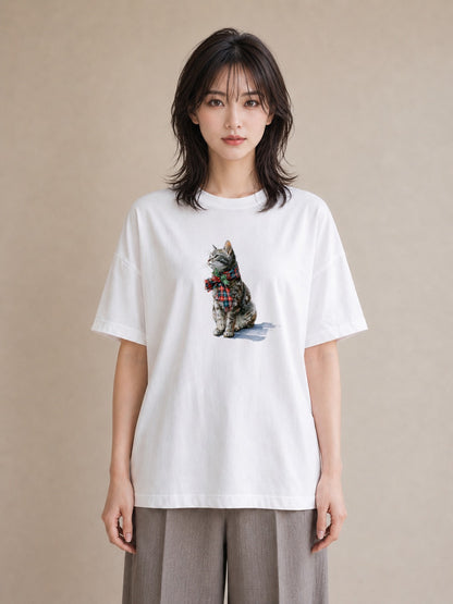 グラフィックTシャツ レディース ブリティッシュショートヘア 猫 ねこ イラスト 北欧風 敬老の日 ホワイトデー 白T
