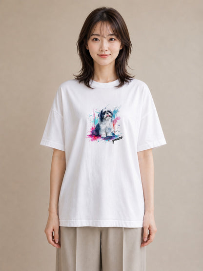 Tシャツ レディース 狆 犬 いぬ イラスト こなれ感 休日 ペアコーデ 白T