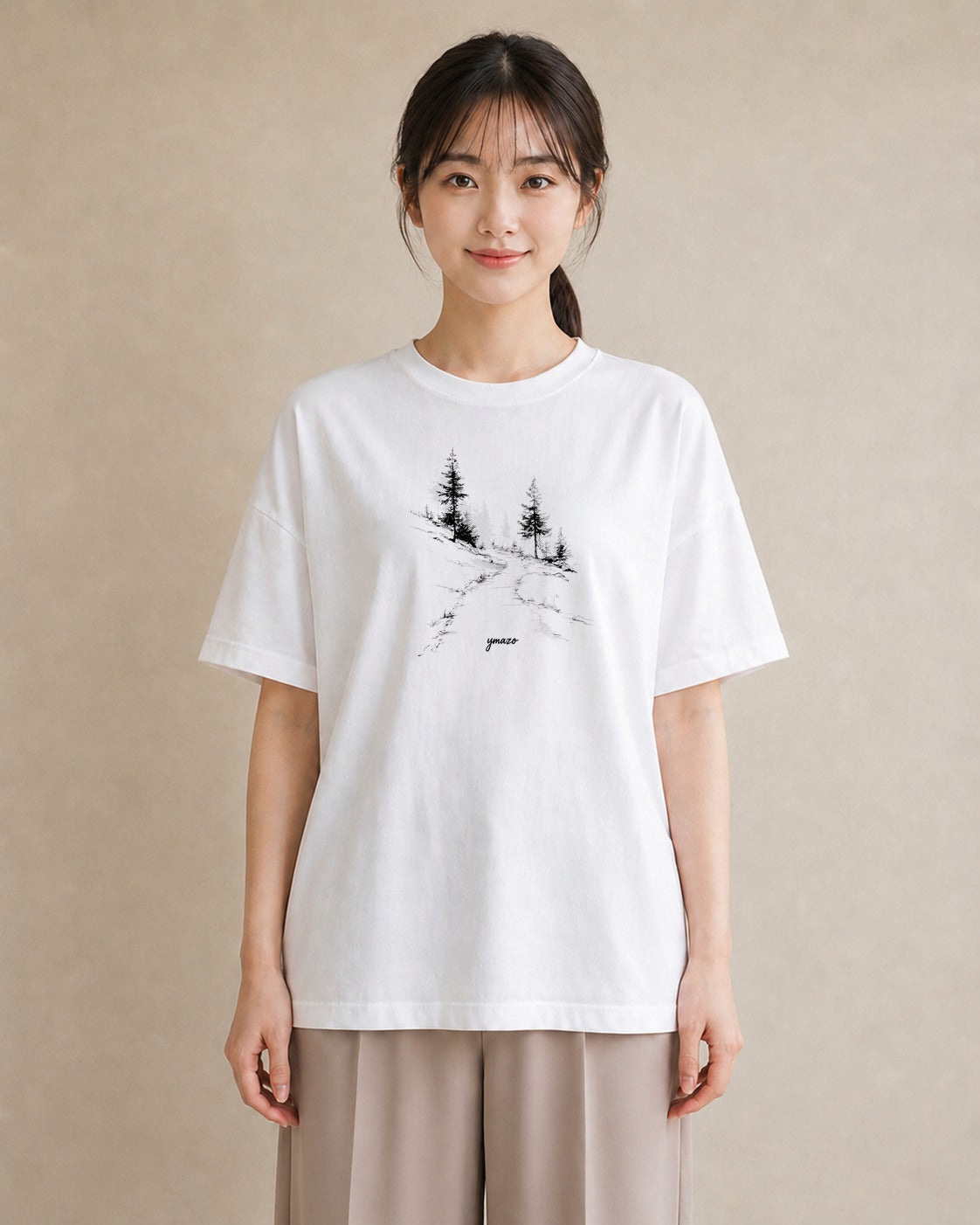 デザインTシャツ レディース 雨上がりの小道 雨上がり 小道 ナチュラル アンティーク イラスト 淡色 通勤 在宅 白T