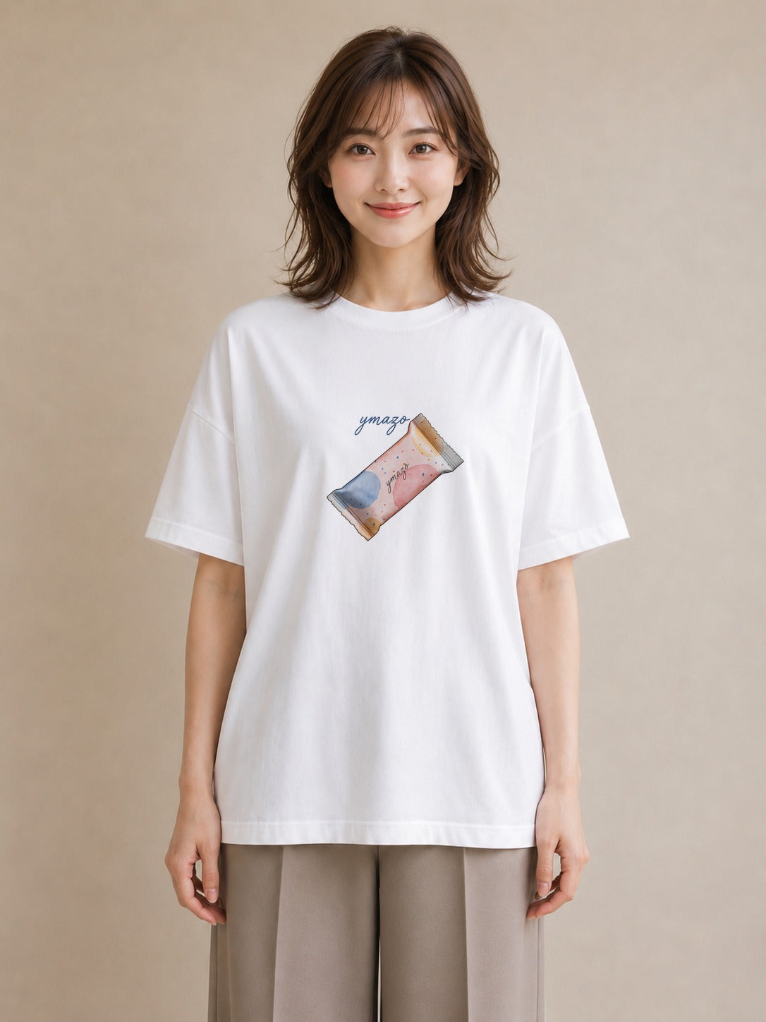 Tシャツ レディース アイス 食べ物 フード イラスト 普段使い 散歩 お出かけ 白T