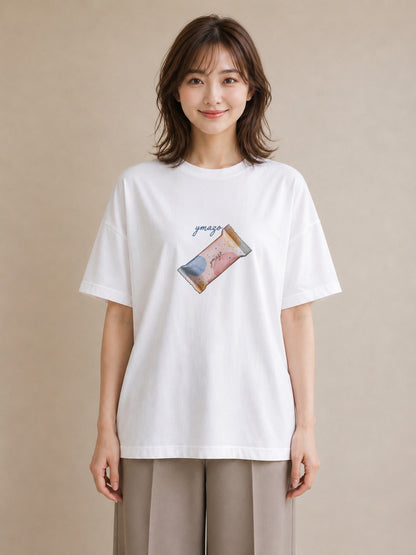 Tシャツ レディース アイス 食べ物 フード イラスト 普段使い 散歩 お出かけ 白T