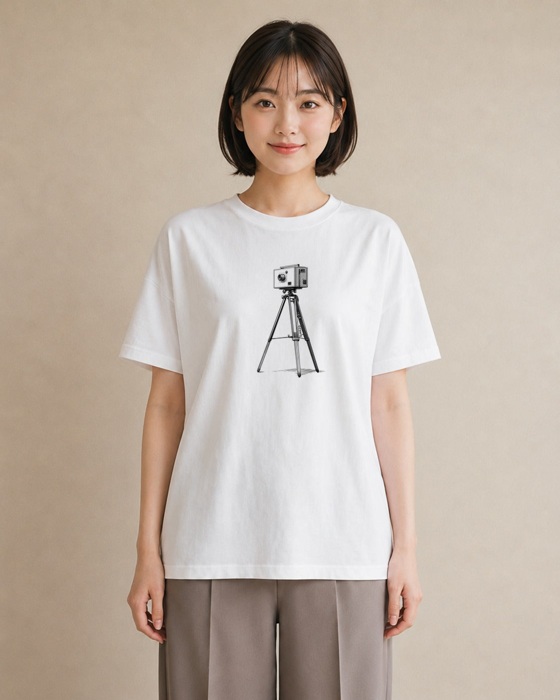 プリントTシャツ レディース カメラ フィルムカメラ レトロカメラ イラスト 手描き風 旅行 母娘コーデ 白T
