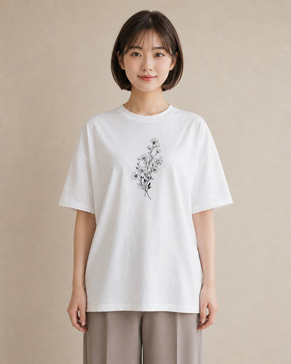 デザインTシャツ レディース 小花 花 フラワー イラスト 可愛い 夏コーデ 通学 白T