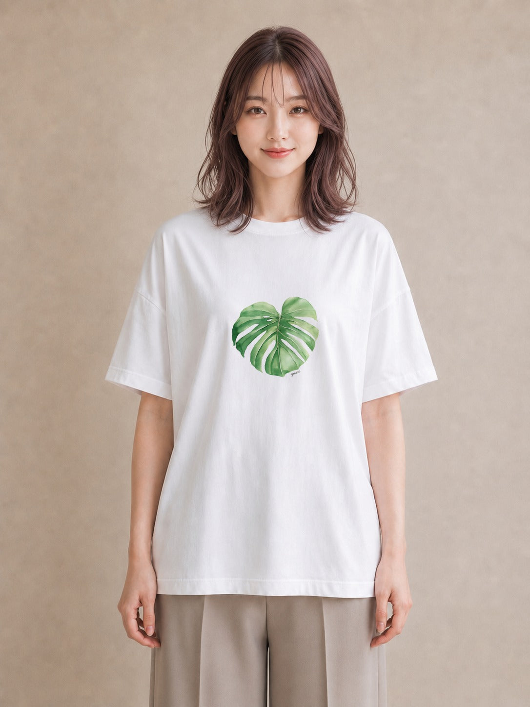 プリントTシャツ レディース 観葉植物 植物 ボタニカル イラスト 普段使い ミセス 春コーデ 白T