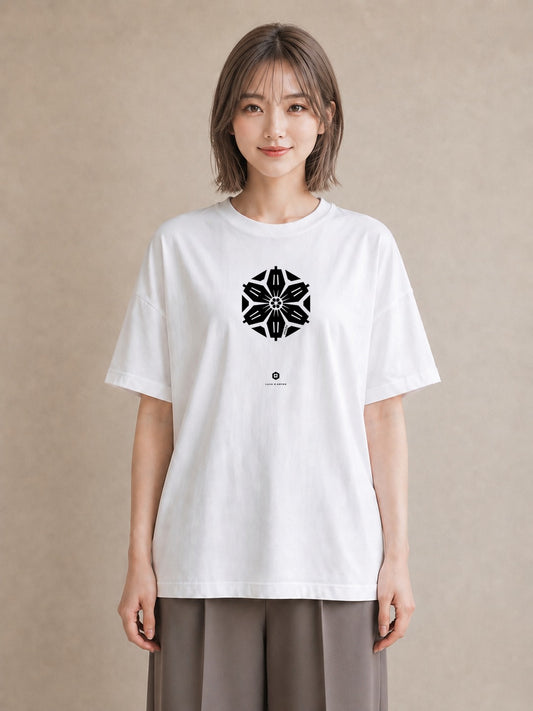 デザインTシャツ レディース 扇子 そよ風 ナチュラル アンティーク イラスト ボタニカル 普段着 週末コーデ 白T