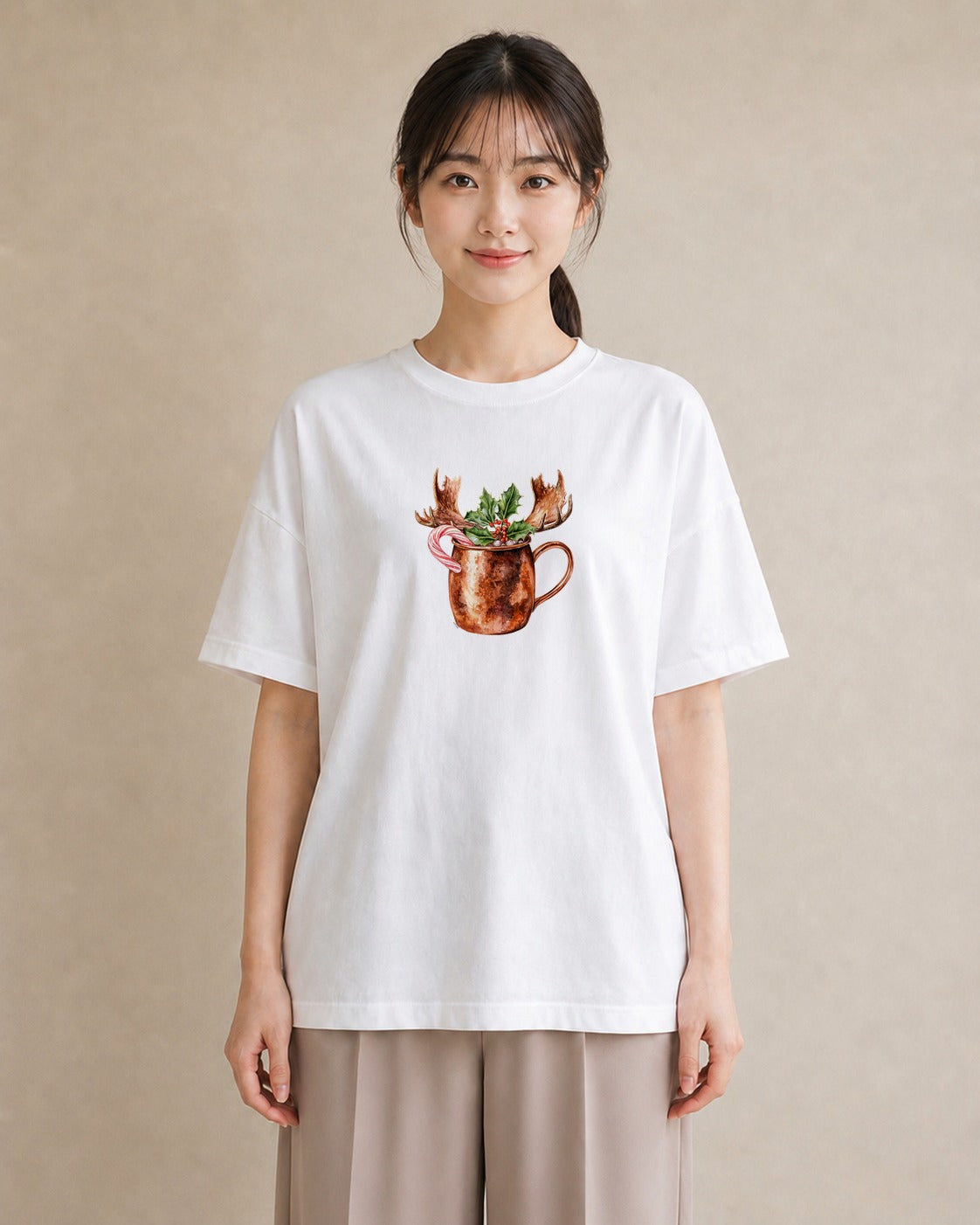 デザインTシャツ レディース ココア 食べ物 フード イラスト ポップ カフェ服 クリスマス 白T