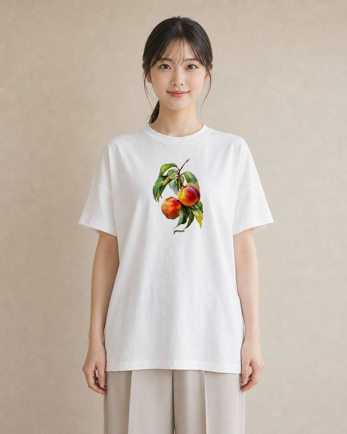 プリントTシャツ レディース もも 食べ物 フード イラスト レイヤード 友達ギフト 白T