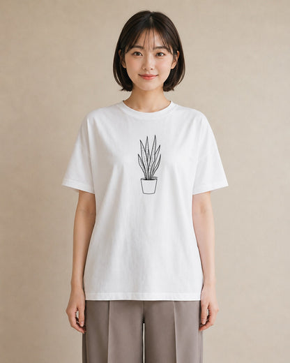 Tシャツ レディース 観葉植物 ボタニカル 植物 イラスト ニュアンス 女性 旅行用 白T