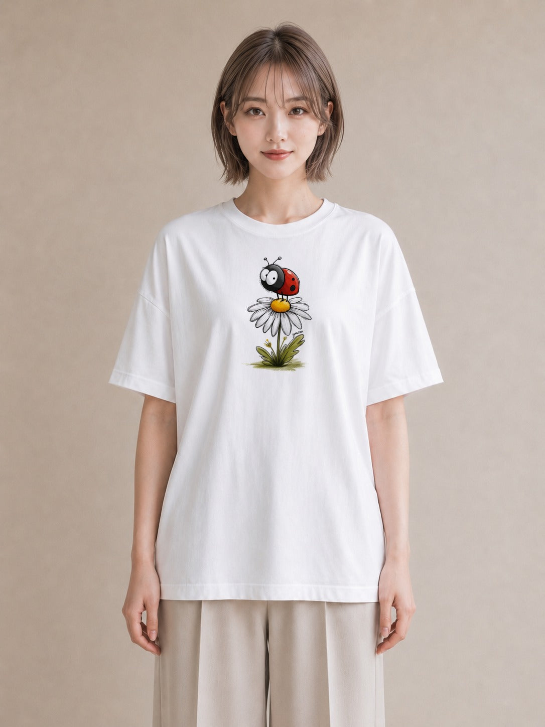Tシャツ レディース てんとう虫 昆虫 虫 イラスト ニュアンス 親子 20代 白T