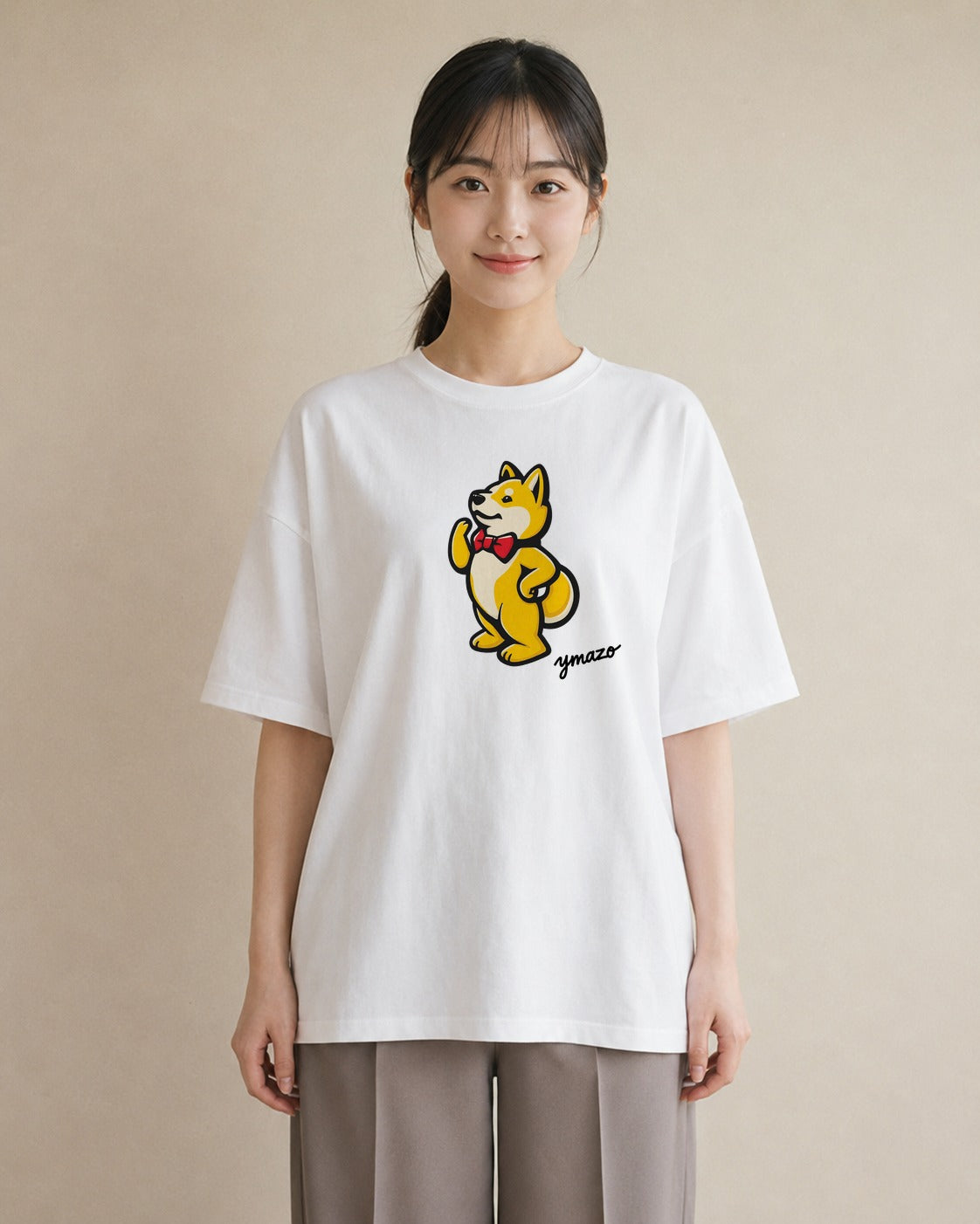 プリントTシャツ レディース 柴犬 しばいぬ 犬 いぬ イラスト こなれ感 夏コーデ 通学 白T