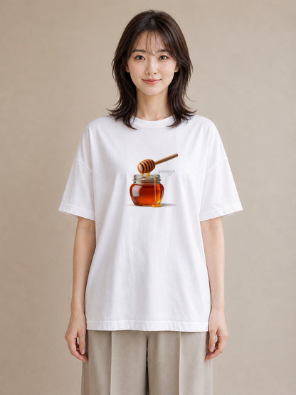 プリントTシャツ レディース はちみつ 食べ物 フード イラスト ユニーク 在宅 公園 白T