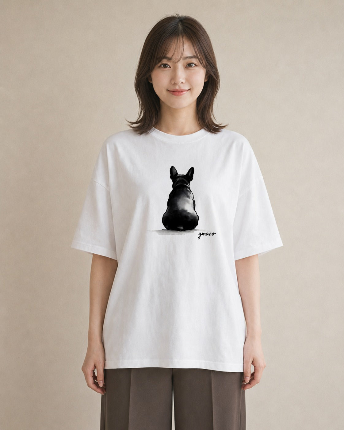 プリントTシャツ レディース フレンチブルドッグ フレブル 犬 いぬ イラスト ママ カフェ服 白T