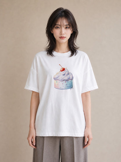 Tシャツ レディース プリン 食べ物 フード イラスト モード 公園 ママ 白T