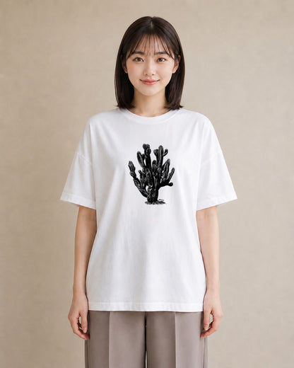 デザインTシャツ レディース サボテン 植物 ボタニカル イラスト 抜け感 綿100 デート 白T