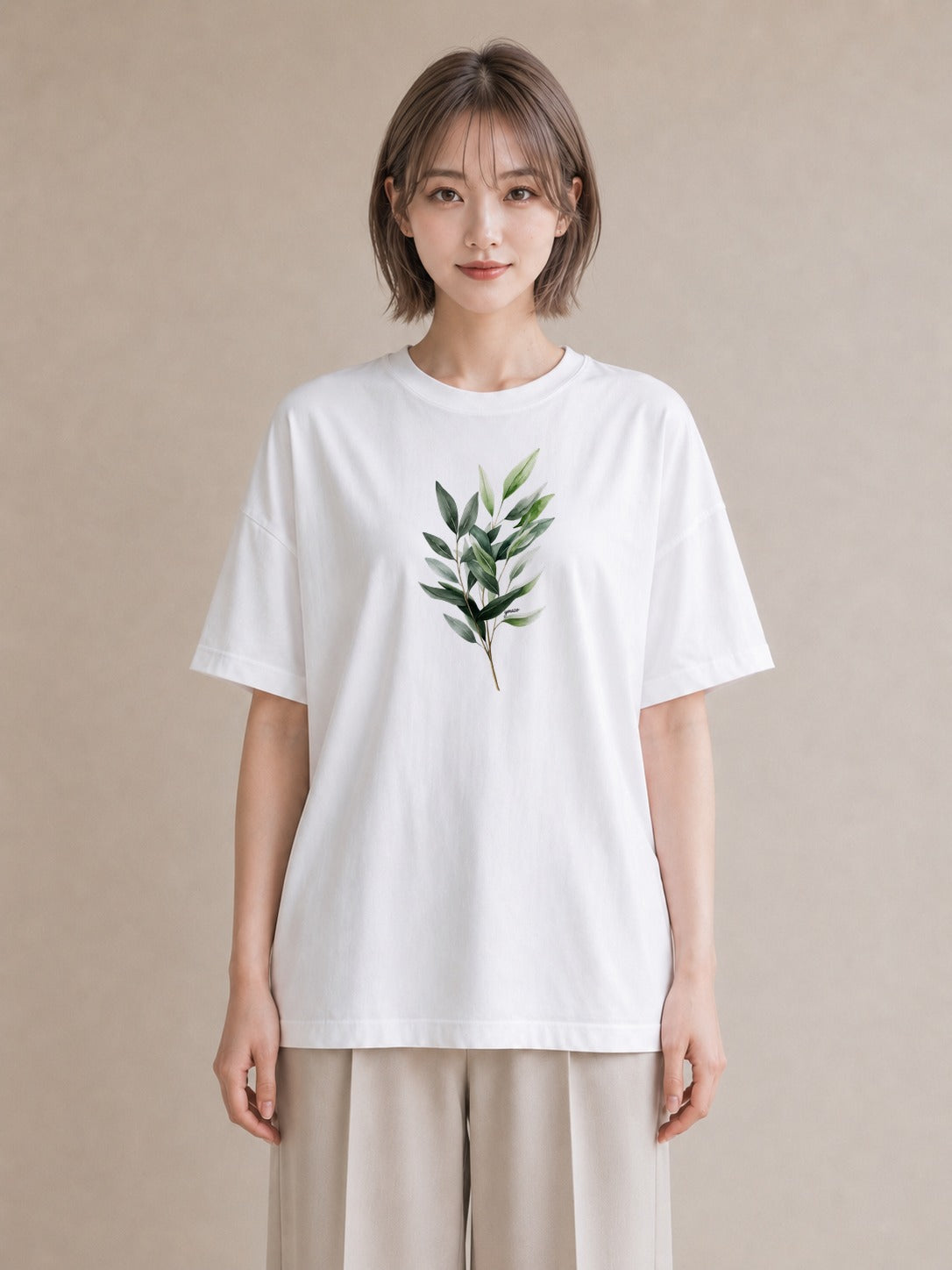 Tシャツ レディース ボタニカル 植物 イラスト 春服 ミセス 白T