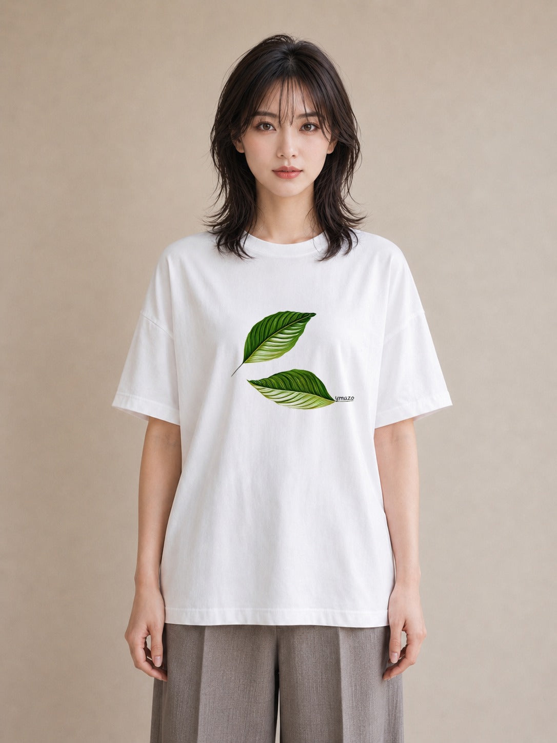 半袖Tシャツ レディース 新緑 植物 ボタニカル イラスト ポップ お揃い 親子 白T