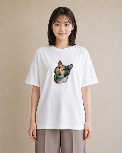 Tシャツ レディース 三毛猫 みけねこ 三毛 猫 ねこ イラスト カフェコーデ 綿100 デート 白T