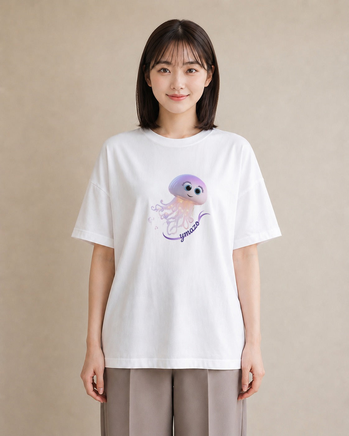 グラフィックTシャツ レディース イカ 海の生き物 海 イラスト ナチュラル 夏コーデ 通学 白T