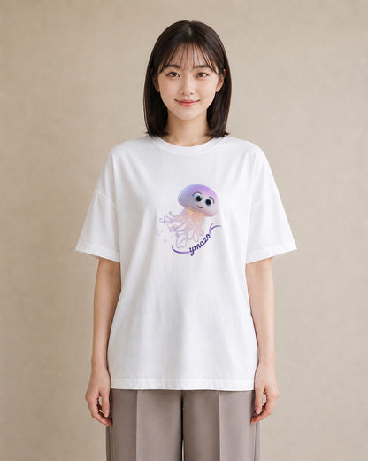 グラフィックTシャツ レディース イカ 海の生き物 海 イラスト ナチュラル 夏コーデ 通学 白T