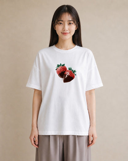 デザインTシャツ レディース ショートケーキ 食べ物 フード イラスト ガーリー 在宅 公園 白T