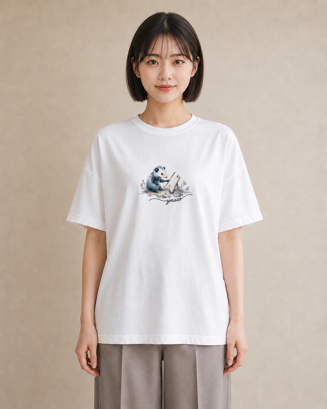 デザインTシャツ レディース ロボロフスキー ペット 動物 イラスト 韓国風 カジュアルコーデ 買い物 白T