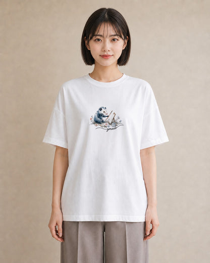 デザインTシャツ レディース ロボロフスキー ペット 動物 イラスト 韓国風 カジュアルコーデ 買い物 白T